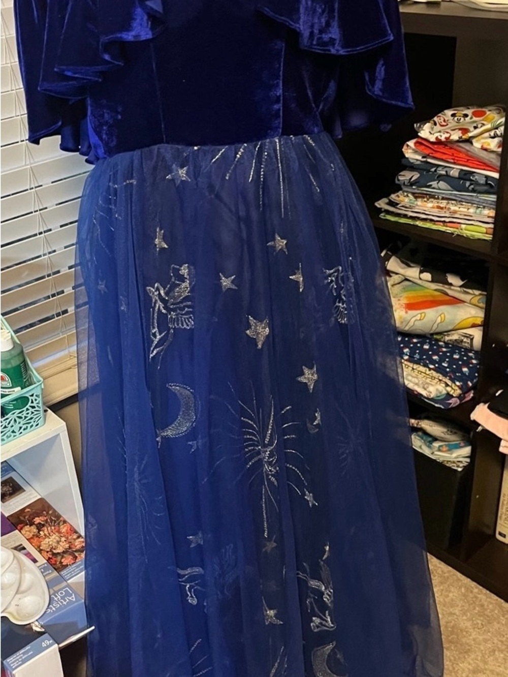 Royal Blue Velvet Maxi Dress with Celestial Embroidery